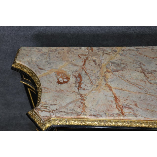 19th C. Ebonized Chinoiserie and Bronze Ormolu Mounted Marble Top Cabinet For Sale - Image 11 of 17