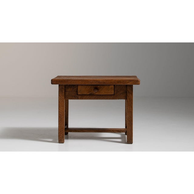Amber 1970-1979 France Honey Oak Single-Drawer Side Table For Sale - Image 8 of 11