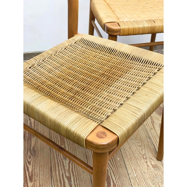 1950s Mid-Century German Dining Chairs in Teak and Rattan Mesh by Georg Leowald for Wilkhahn, 1950, Set of 4 For Sale - Image 5 of 17