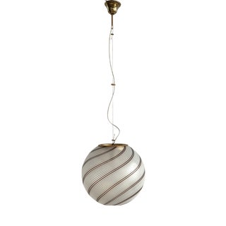 Vintage Pendant Light with Murano Tessuto Glass Globe and Brass from Venini, 1970s For Sale