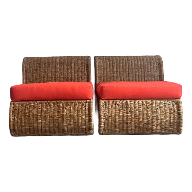 Vintage Boho Woven Rattan Slipper Chairs - A Pair For Sale