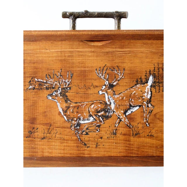 Vintage Handmade Rustic Wood Deer Box For Sale - Image 6 of 12