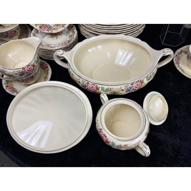 Rare 56-Piece 1930s J & G Meakin "Pilgrim Sunshine" English Ironstone Dinnerware Service With Hostess Spares - Complete Set for 8 For Sale - Image 10 of 15