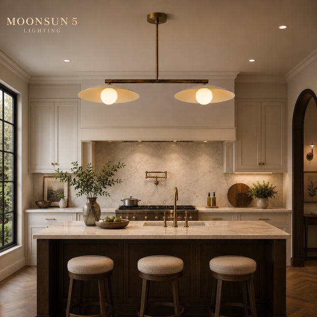 Double Dome Linear Chandelier, Antique Brass Dining Room Light, Mid Century Kitchen Island Pendant, Modern Boho Ceiling Fixture, G9 Light For Sale - Image 10 of 12