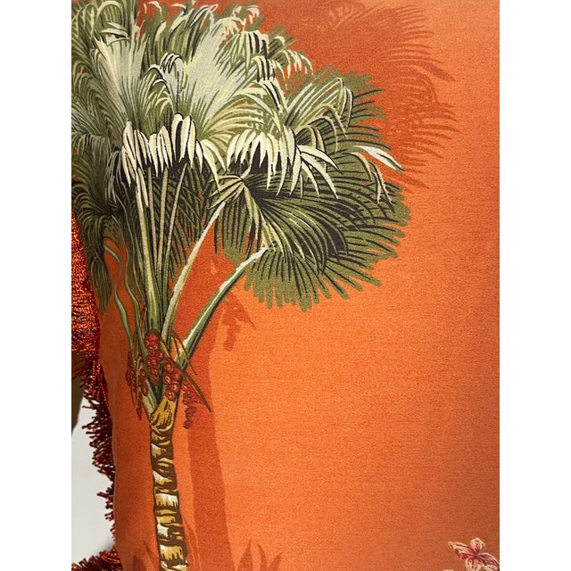 Textile Tropical Palm Beach 35” Ochre Pillows With Fringes For Sale - Image 7 of 8