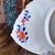 Hand-painted antique Imari leaf plate in fan and flower design // Arita plate // decorative plate // gilt edge // blue and white with orange For Sale - Image 13 of 17