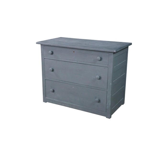 Victorian Antique Late Victorian Panelled Oak Gray Blue Painted Chest of Drawers Boho Chic For Sale - Image 3 of 12