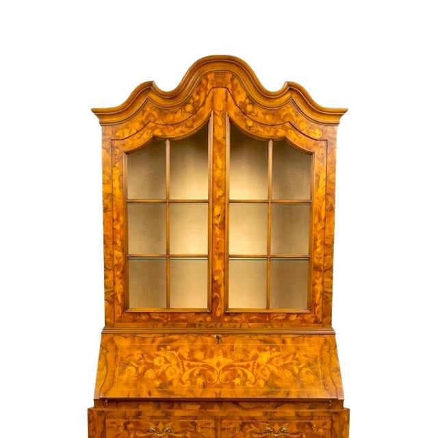 Sienna Early 20th Century Dutch Marquetry Trumeau Library Cabinet With Drop-Front Desk For Sale - Image 8 of 9