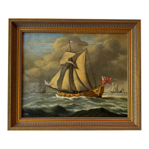 1960s After Willem Van De Velde the Younger, "The Royal Yacht Cleveland" — Vintage French Marine Oil Painting, Galerie Anderson-Mayer Paris Provenance