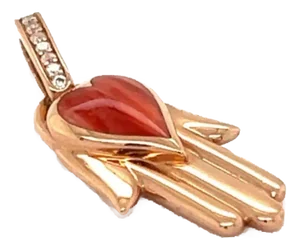 Kabana 14k Rose Gold Diamond Orange Oyster Hamsa/Fatima Charm Pendant