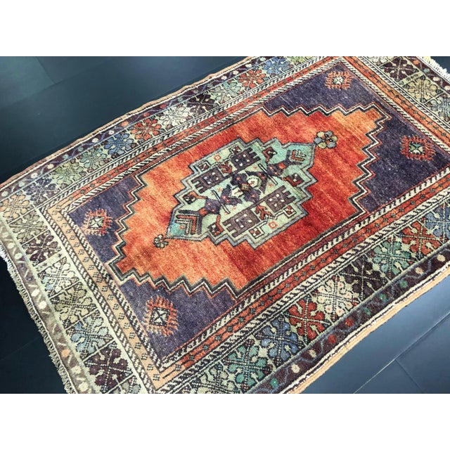 Pumpkin Vintage Turkish Anatolian Handmade Wool Multicolor Rug For Sale - Image 8 of 11
