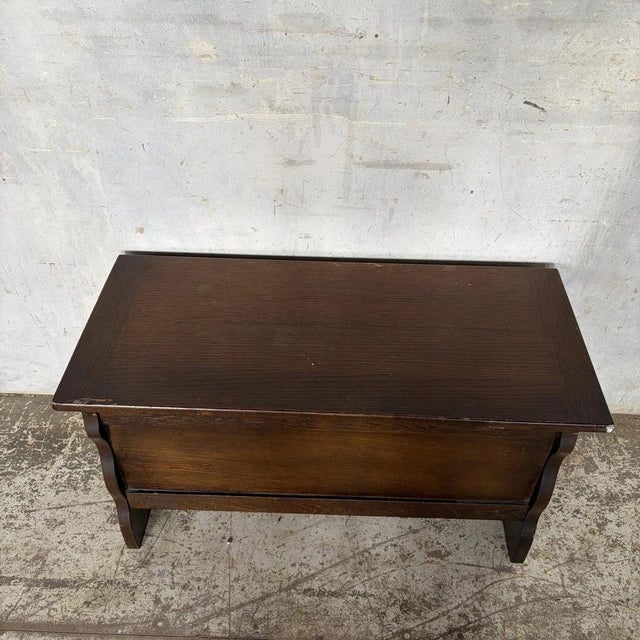 Gold Antique Arts & Crafts Carved Oak Blanket Box For Sale - Image 8 of 9
