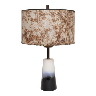 Vintage Atomic Aladdin Matte Blue and White Glazed Ceramic Table Lamp With Shade For Sale
