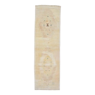 1970s Vintage Handmade Wool Cotton Turkish Cream Area Rug For Sale