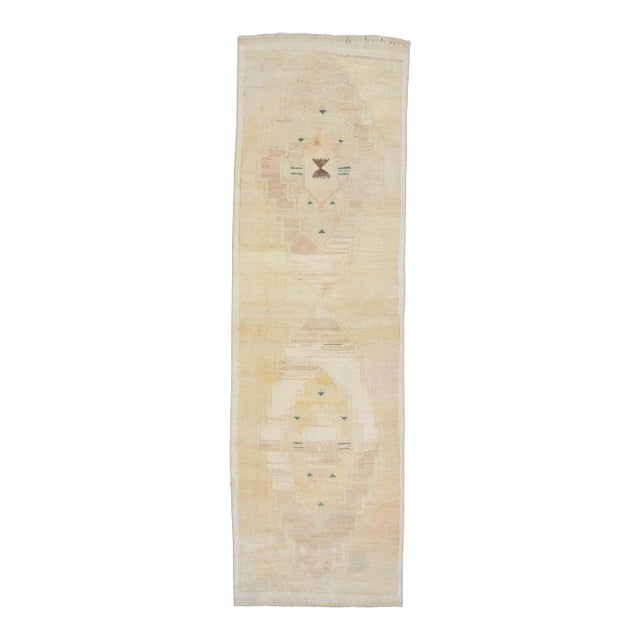 1970s Vintage Handmade Wool Cotton Turkish Cream Area Rug For Sale