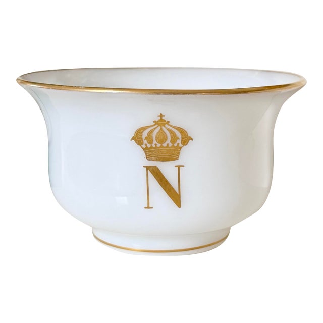French Opaline Finger Bowl With Napoleonic Imperial Cipher Reproduction For Sale