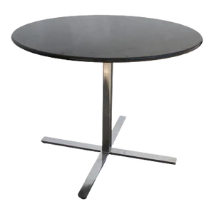 1970s Steelcase Round Granite Table With Stainless Base