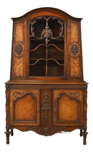 Romweber French Regency Louis XVI Burled Walnut Breakfront Bookcase Cabinet, Circa 1920s