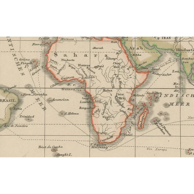 Mid 19th Century Antique World Map Mercator Projection with Global Sea Routes by Adolf Stieler, 1857 For Sale - Image 5 of 10