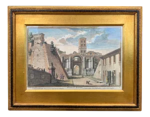 Early 20th Century Antique Italian Porta S. Spirito Framed Hand-Colored Engraving