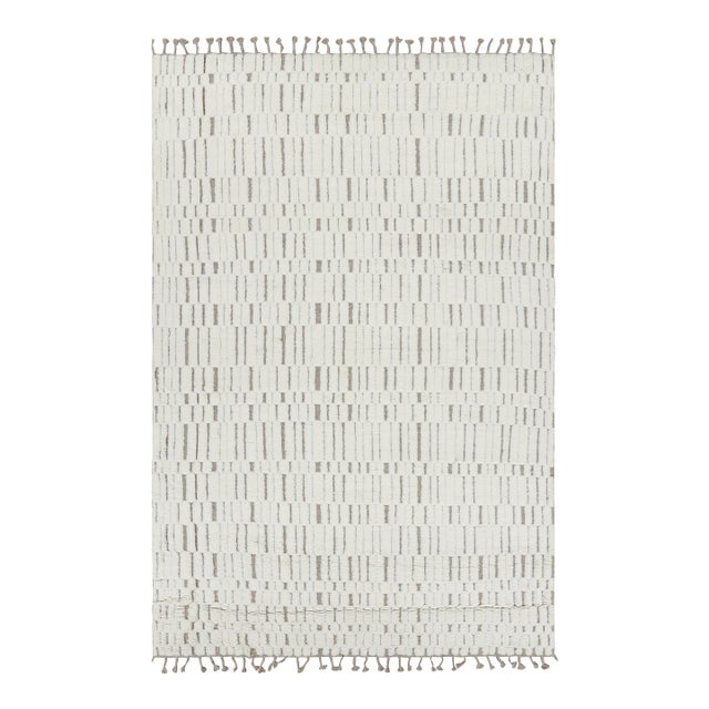 Rug & Kilim’s Contemporary Rug in White with High-Low Geometric Patterns - 9x12 For Sale