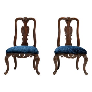 Pair of 19th Century French Chestnut Brown Louis XV Oak Chairs with Upholstered Seats For Sale