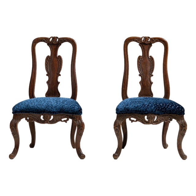 Pair of 19th Century French Chestnut Brown Louis XV Oak Chairs with Upholstered Seats For Sale