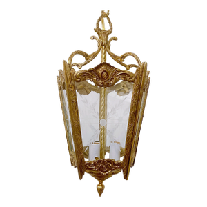 Vintage Bronze Lantern With Etched Glass Panels
