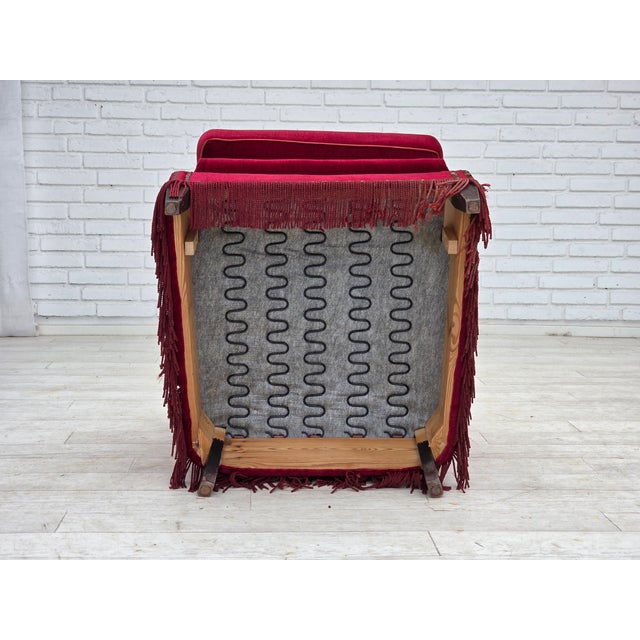Danish Armchair in Red Velour and Ash, 1970s For Sale - Image 16 of 17