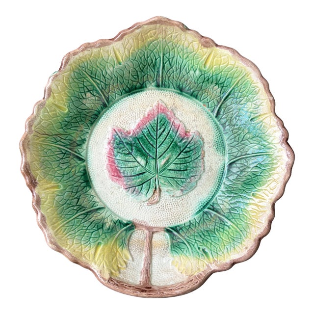 Antique Majolica Leaf Bowl For Sale