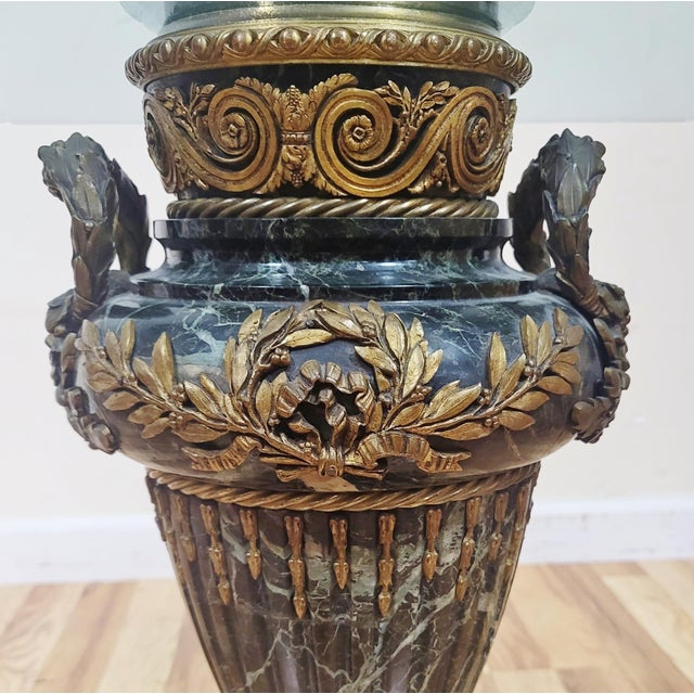 Antique French 19th C Louis XVI Glass Marble & Gilt Bronze Urn Vase Side Table For Sale - Image 12 of 13