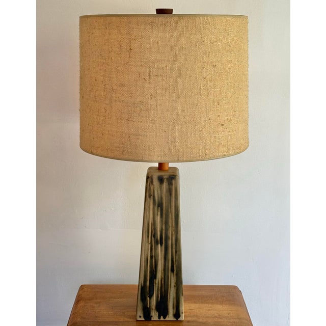1970s Mid-Century Modern Studio Pottery Lamp With Shade and Finial For Sale - Image 10 of 10