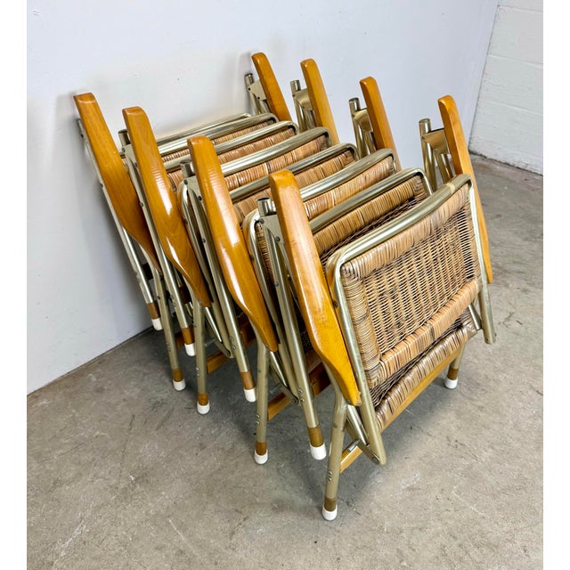 1970’s Mid Century Modern Rattan & Anodized Gold Aluminum Patio / Porch Chairs by Telescope For Sale - Image 11 of 12