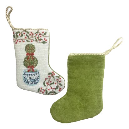 Holiday Topiary Needlepoint Stocking, Mini For Sale