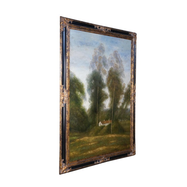 Vintage L. Stephano impressionist oil painting featuring a pastoral country farmhouse / cottage scene with tall airy...