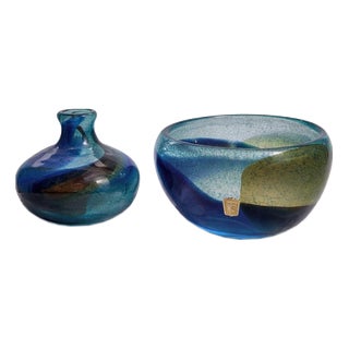 Abstracta Art Glass Vase and Bowl by Bengt Orup for Johansfors, Sweden, 1960s, Set of 2 For Sale