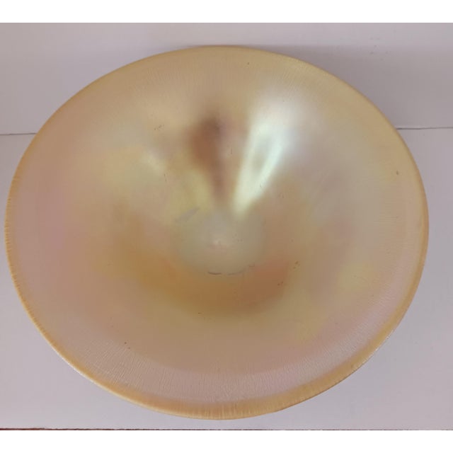 Steuben Aureen Bowl with separate art glass base. Together, the height is about 5". Separate, the base is approximately 5"...