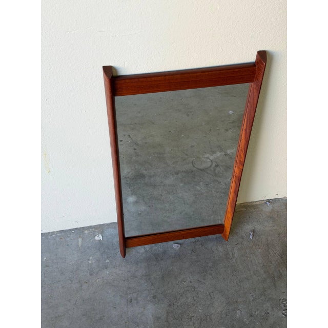Wood Danish Teak Wall Mirror – Mid Century Modern Rectangular Accent Mirror 1960s For Sale - Image 7 of 9