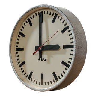 Industrial Grey Hammered Wall Clock from Aeg, Germany, 1960s For Sale