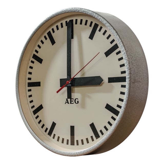 Industrial Grey Hammered Wall Clock from Aeg, Germany, 1960s For Sale