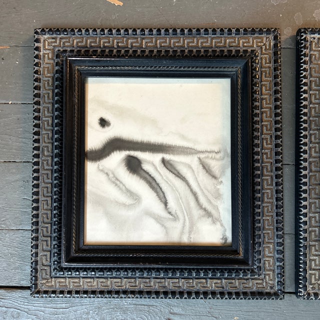 Set of two contemporary abstract black ink watercolor paintings. Each measure 8x9 or 12.5x13.5 framed. Check out my shop...