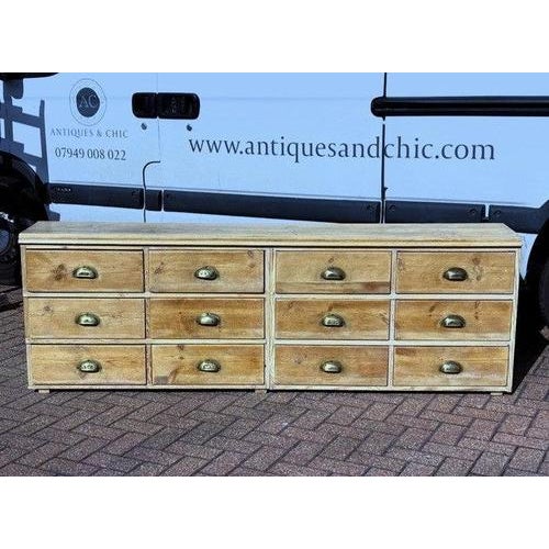 Pine Bank of 12 Deep Shop Drawers For Sale - Image 11 of 11
