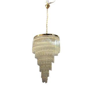 Mid-Century Italian Brass Acrylic Chandelier Lamp For Sale