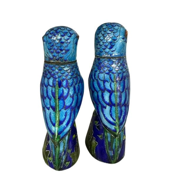 Mid-Century Modern Mid 20th Century Pair of Cloisonné Parrot / Parakeet Small Box For Sale - Image 3 of 7