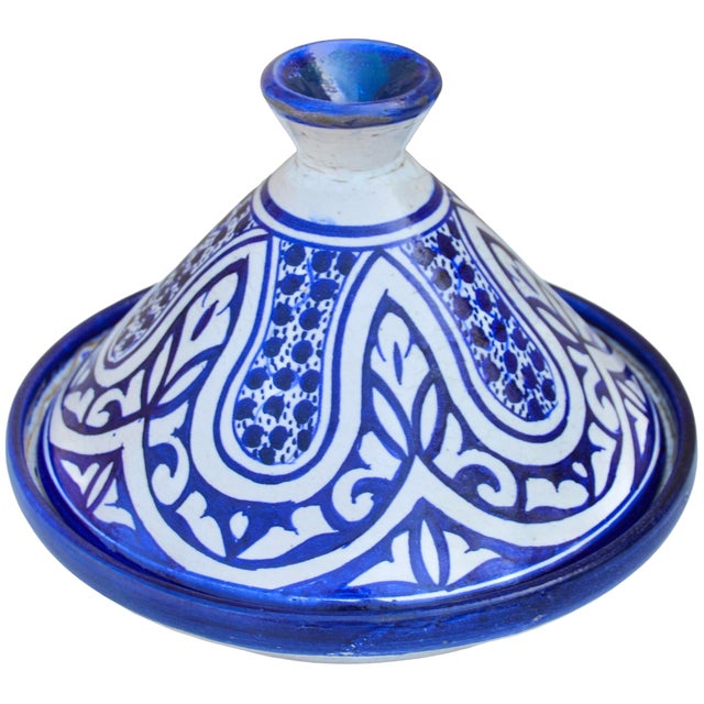 Early 20th Century Handmade Blue-Patterned Moorish Ceramic Lidded Bowl For Sale - Image 4 of 11