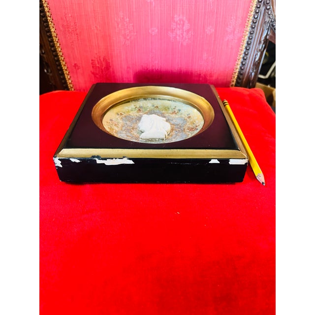 Victorian Vintage Wall Plaque Raised Cameo Black and Gold Frame For Sale - Image 3 of 7