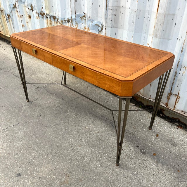 Art Deco Vintage Late 20th Century Inlaid Writing Desk by Hickory & White Furniture. For Sale - Image 3 of 18