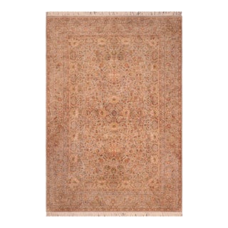 Shabby Chic 1990's Floral Pak-Persian Taupe/Gold Wool Rug - 6'1'' X 9'0'' For Sale