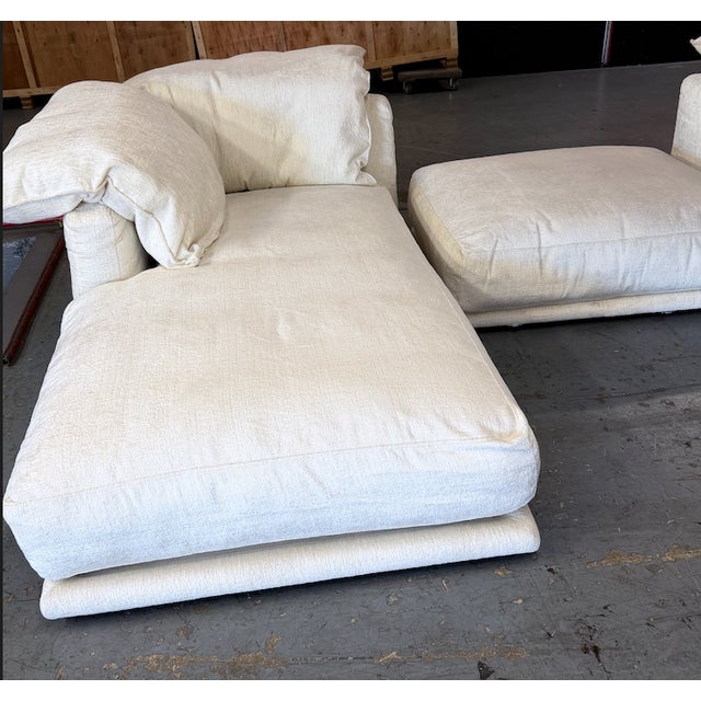 Montauk "Jill" Modular Sofa in Cream Off-White Velvet With Armless Chaise and Chair For Sale - Image 9 of 18