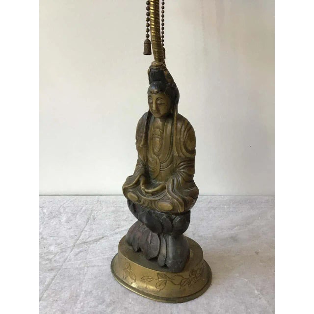 1920s Hand Carved Soapstone Asian Figural Lamp on Brass Base For Sale - Image 4 of 10